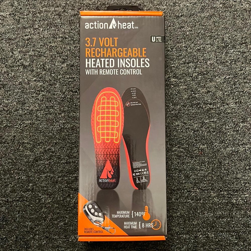 Action Heat 3.7 Volt Rechargeable Heated Insoles w/remote Unisex Large/X-Large